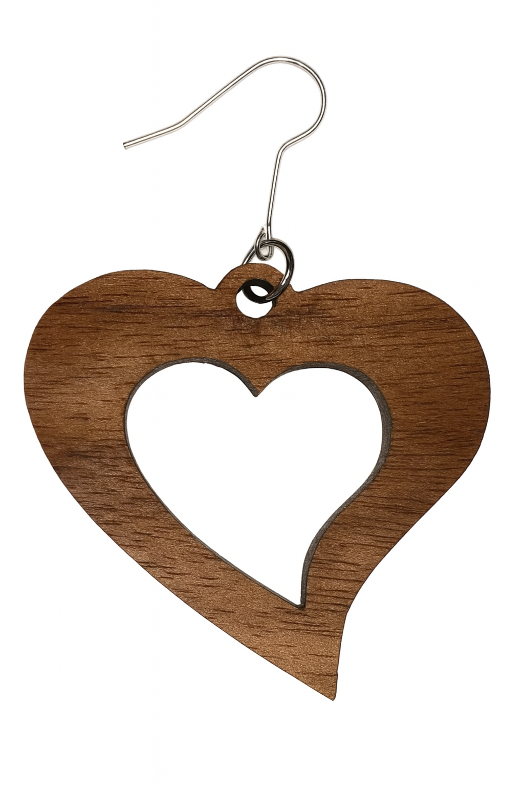 ⭐ Boucle d’oreille “Cœur Naturel – Noyer & Argent”