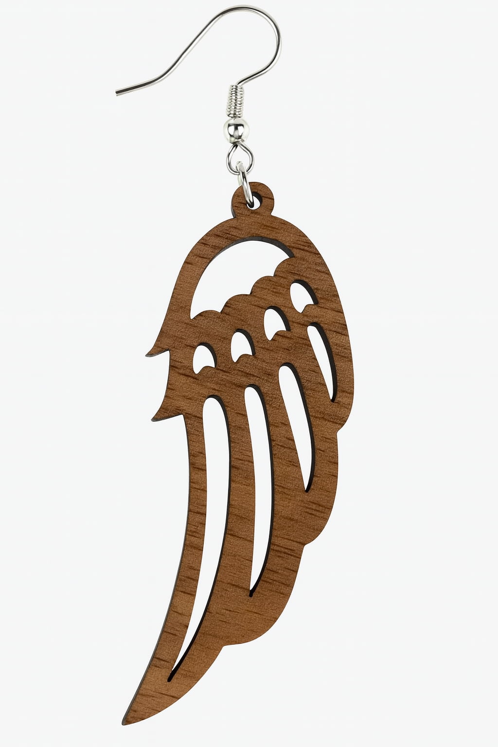 🪽💫 Boucle d’oreille “Aile de Noyer – Plume Élancée”