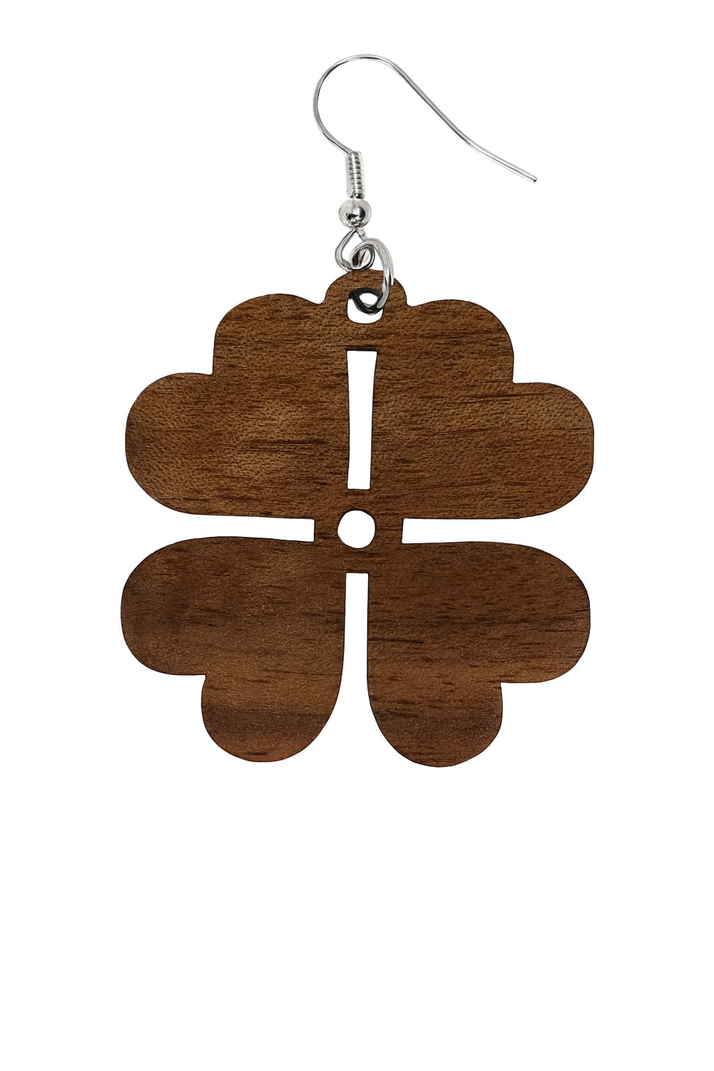 🌿 Titre  Boucle d’Oreille Trèfle en Bois – Porte-Bonheur Naturel